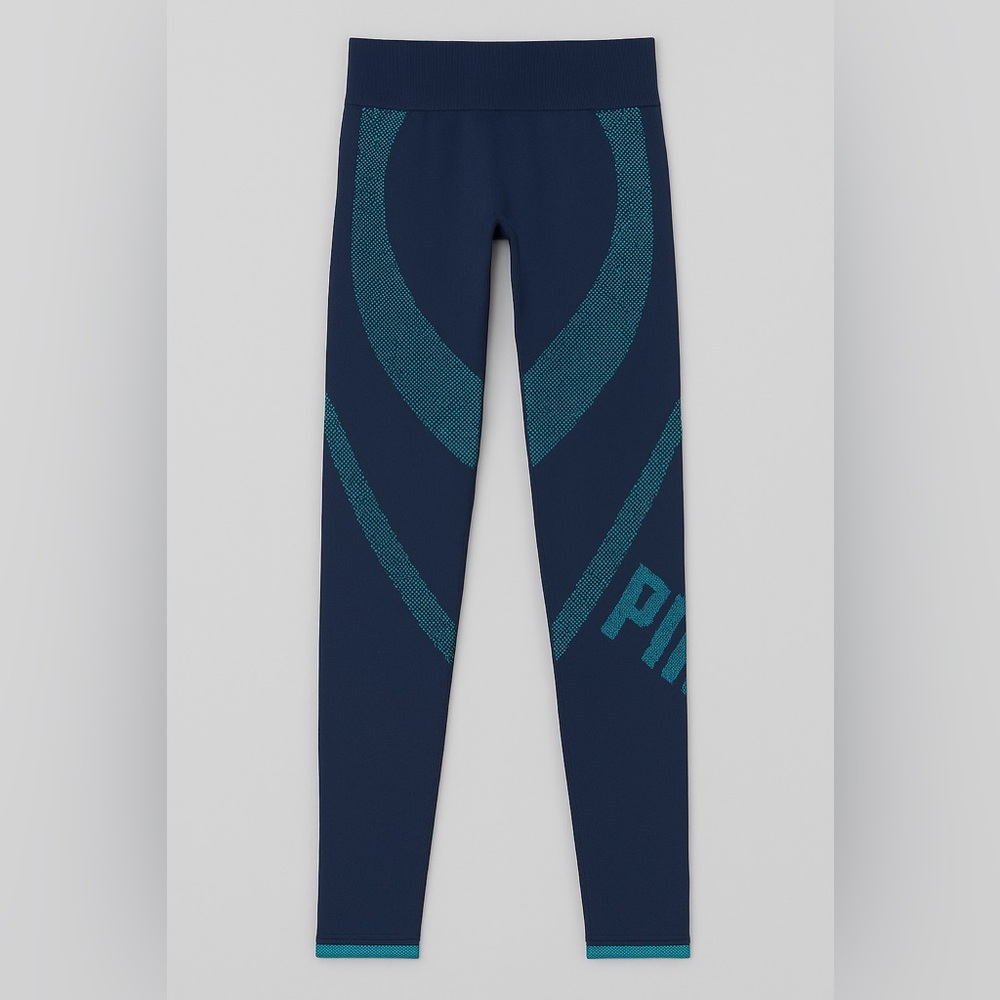 Victoria’s Secret PINK Active Seamless Leggings | Navy & Teal Logo | XS